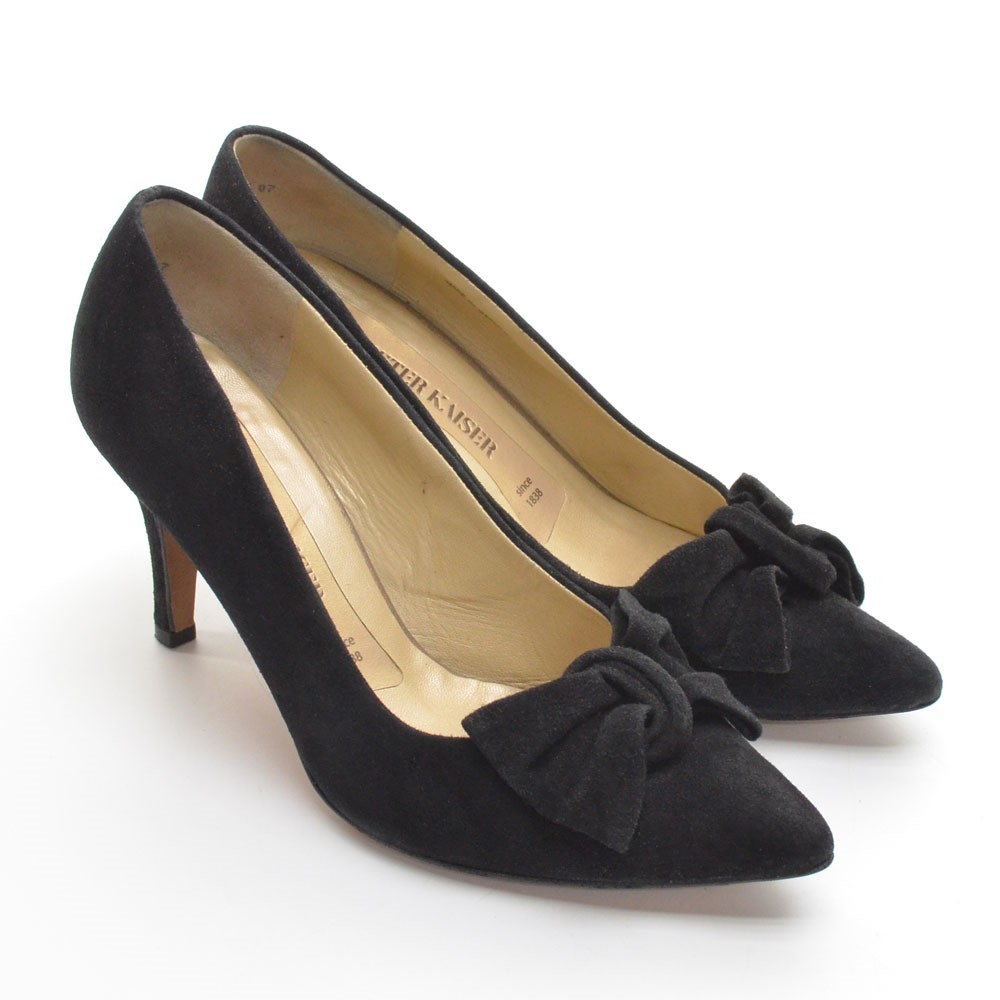 Peter Kaiser Large Bow Black Suede Dress Pumps 8.5 M